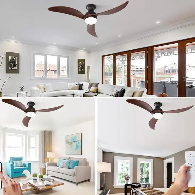Alt view image 7 of 7 - Sofucor 52" Flush Mount Ceiling Fan with Lights and Remote Control Smart App Wifi Low Profile Ceiling Fan 3 Solid Wood Blades Reversible DC Motor High CFM Dimmable Noiseless for Indoor Bedroom/Outdoor