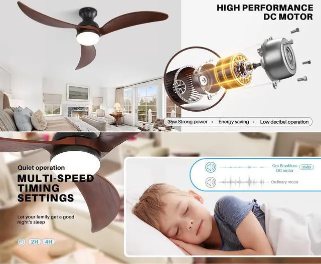 Alt view image 6 of 7 - Sofucor 52" Flush Mount Ceiling Fan with Lights and Remote Control Smart App Wifi Low Profile Ceiling Fan 3 Solid Wood Blades Reversible DC Motor High CFM Dimmable Noiseless for Indoor Bedroom/Outdoor