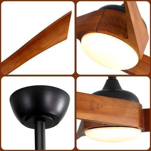 Alt view image 6 of 7 - Sofucor 52" Ceiling Fans with Lights Remote Control Dimming LED Lighting 3 Carved Blades for Wave Modern Ceiling Fan with Remote Indoor Outdoor Ceiling Fan for Patios with 6 Speeds