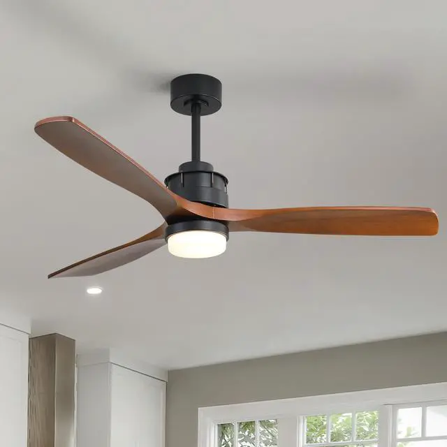 Alt view image 7 of 7 - Sofucor 60 Inch Solid Wood Ceiling Fan with Lights and Remote, Low Profile Brown Black Ceiling Fan with 3 Downrod, Outdoor Indoor Modern 3 Blade Ceiling Fans for Bedroom Living Room Farmhouse Patio