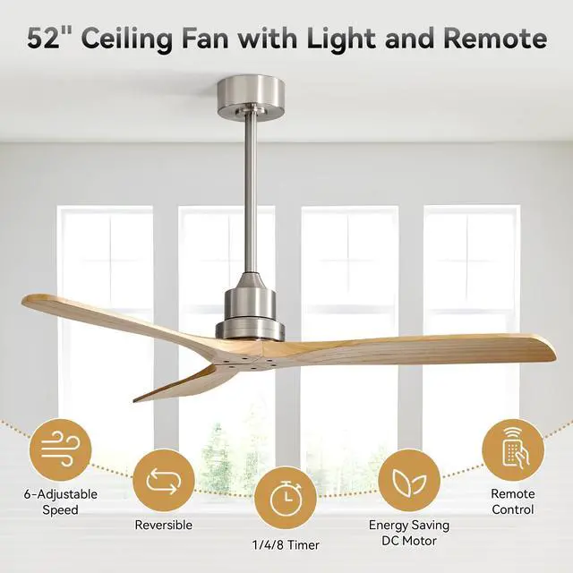 Alt view image 4 of 7 - Sofucor 52 Inch Ceiling Fan with Remote 3 Blade Carved Wood Fan Without No Light Reversible DC Motor for Indoor Outdoor Bedroom Living Room Patios Farmhouse
