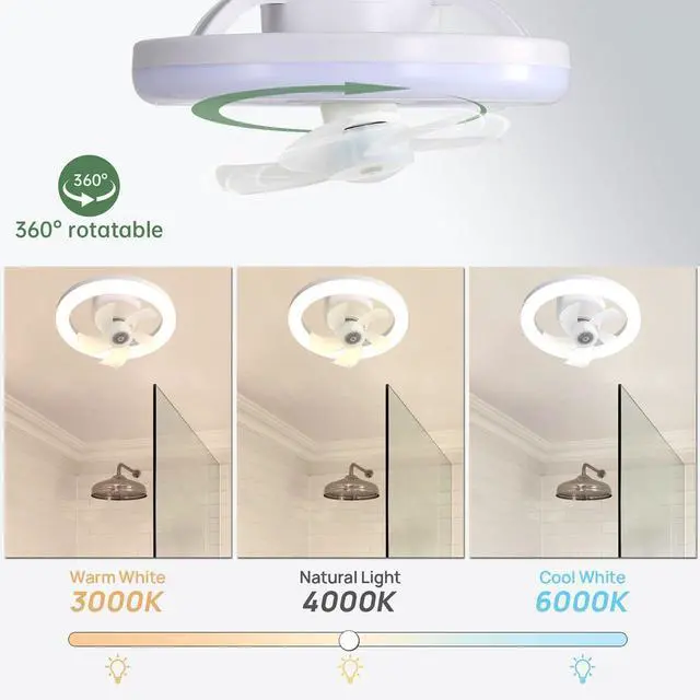 Alt view image 3 of 7 - Sofucor 10'' Adjustable Wind Speed Ceiling Fan With Dimmable LED Light Remote Control Socket Fan Light 360° Rotate Small Ceiling Fans Screw in E26 Base for Bedroom Living Room Kitchen