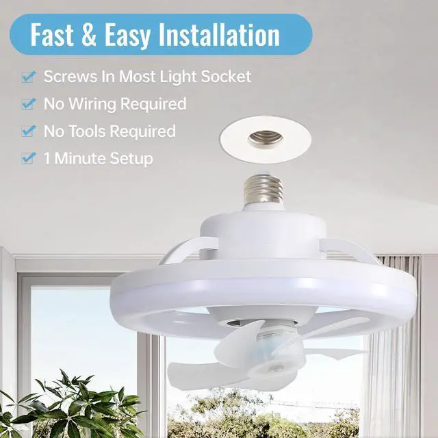Alt view image 4 of 7 - Sofucor 10'' Adjustable Wind Speed Ceiling Fan With Dimmable LED Light Remote Control Socket Fan Light 360° Rotate Small Ceiling Fans Screw in E26 Base for Bedroom Living Room Kitchen