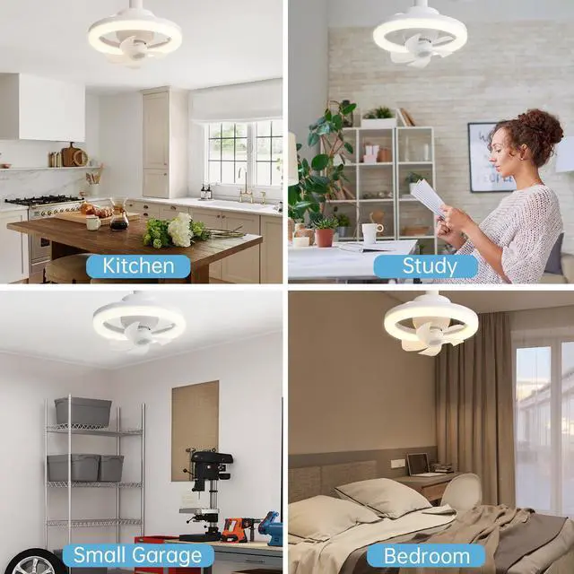 Alt view image 5 of 7 - Sofucor 10'' Adjustable Wind Speed Ceiling Fan With Dimmable LED Light Remote Control Socket Fan Light 360° Rotate Small Ceiling Fans Screw in E26 Base for Bedroom Living Room Kitchen