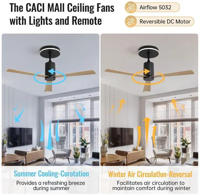 Alt view image 2 of 7 - Sofucor 52'' Flush Mount Ceiling Fan with Light and Remote Control Indoor Outdoor Reversible DC Bedroom Quiet Dimmable LED Lighting Ceiling Fan