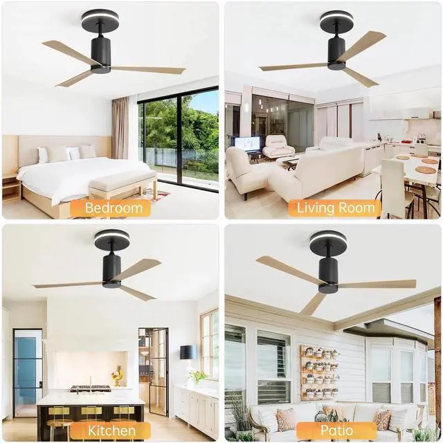 Alt view image 5 of 7 - Sofucor 52'' Flush Mount Ceiling Fan with Light and Remote Control Indoor Outdoor Reversible DC Bedroom Quiet Dimmable LED Lighting Ceiling Fan