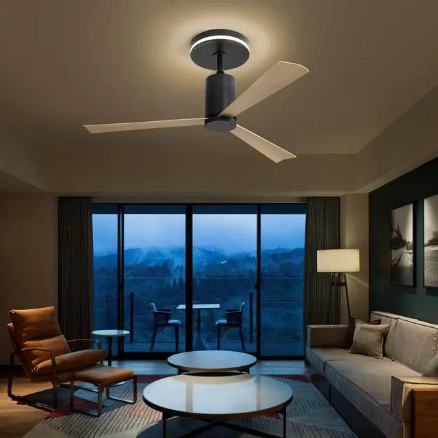 Alt view image 6 of 7 - Sofucor 52'' Flush Mount Ceiling Fan with Light and Remote Control Indoor Outdoor Reversible DC Bedroom Quiet Dimmable LED Lighting Ceiling Fan