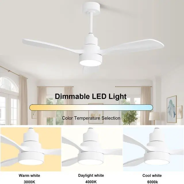 Alt view image 3 of 6 - Sofucor Fan 48IN Contemporary Brushed LED Ceiling Fan with Remote and Light Kit Mordern Wood Ceiling Fan for Indoor Farmhouse Bedroom Living Room Outdoor Patio Porch Reversible DC Motor Noiseless