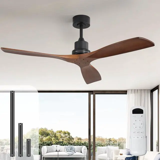 Alt view image 7 of 7 - Sofucor 52 Inch Ceiling Fan No Light Modern Solid Wood Ceiling Fan with Remote Quiet DC Motor 3 Down Rods & 6 Speeds Timer & Reversible for Bedroom Living Room Farmhouse