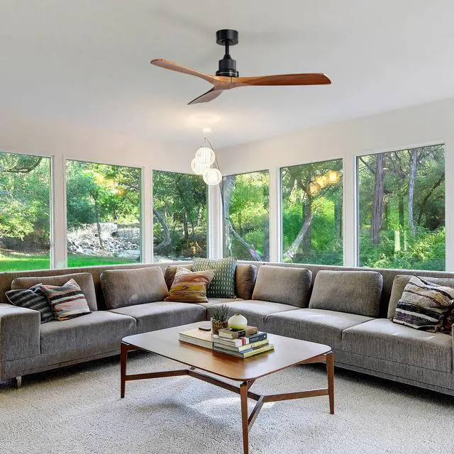 Alt view image 6 of 7 - Sofucor 52 Inch Ceiling Fan No Light Modern Solid Wood Ceiling Fan with Remote Quiet DC Motor 3 Down Rods & 6 Speeds Timer & Reversible for Bedroom Living Room Farmhouse