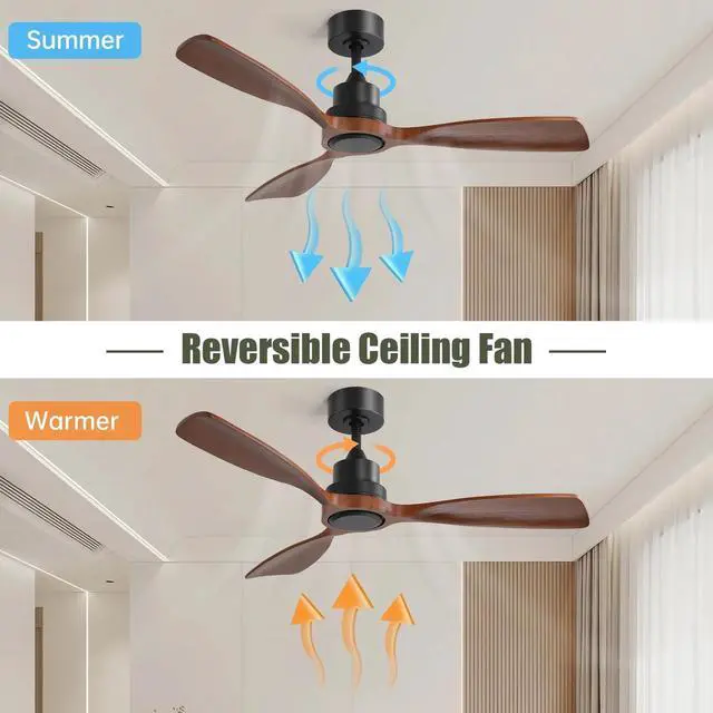 Alt view image 2 of 7 - Sofucor 48" Wooden Ceiling Fan No Light with Remote Control for Living Room Farmhouse Ceiling Fan Without Light Solid Wood 3 Blade Ceiling Fans For Bedroom