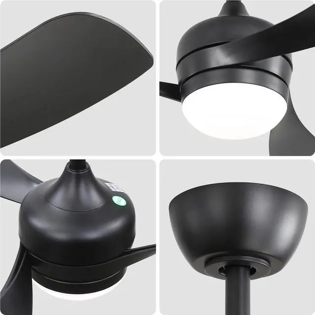 Alt view image 7 of 7 - Sofucor Matte Black 52in LED Ceiling Fan with Remote 6 Speeds Quiet DC Motor for Bedroom Indoor Outdoor Ceiling Fan with Dimmable LED and Quiet Reversible DC Motor