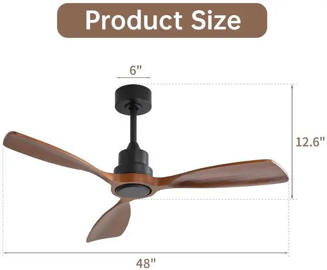 Alt view image 4 of 7 - Sofucor 48" Wooden Ceiling Fan No Light with Remote Control for Living Room Farmhouse Ceiling Fan Without Light Solid Wood 3 Blade Ceiling Fans For Bedroom