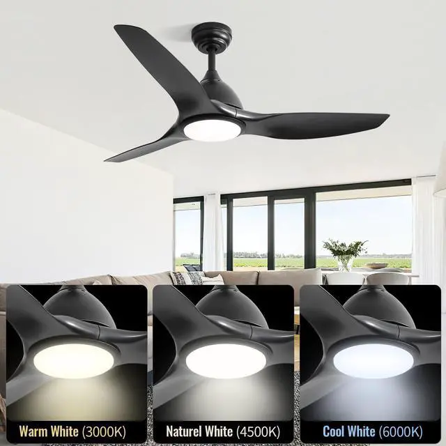 Alt view image 2 of 7 - Sofucor 52'' Casual Matte Black Indoor Ceiling Fan with Light Kit and Remote Bedroom Ceiling Fans High CFM Ceiling Fan Dimmable LED Lighting 6-Speed Ceiling Fan Indoor Outdoor