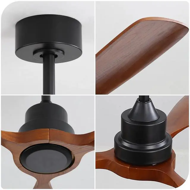 Alt view image 6 of 7 - Sofucor 48" Wooden Ceiling Fan No Light with Remote Control for Living Room Farmhouse Ceiling Fan Without Light Solid Wood 3 Blade Ceiling Fans For Bedroom