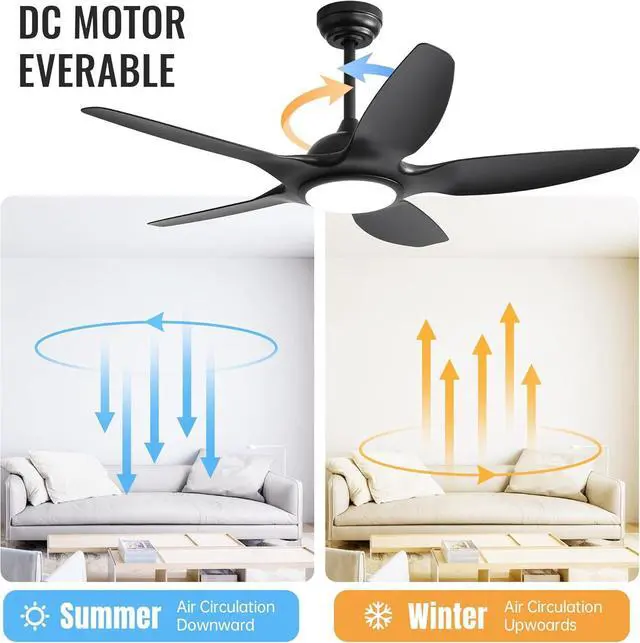 Alt view image 2 of 7 - Sofucor Fan 48 Inch Ceiling Fans w/ Lights & Remote Indoor Outdoor Energy Saving Black Low Profile Ceiling Fan 6 Wind Speed, LED Dimmable Ceiling Fans for Bedroom/Patios/Living Room