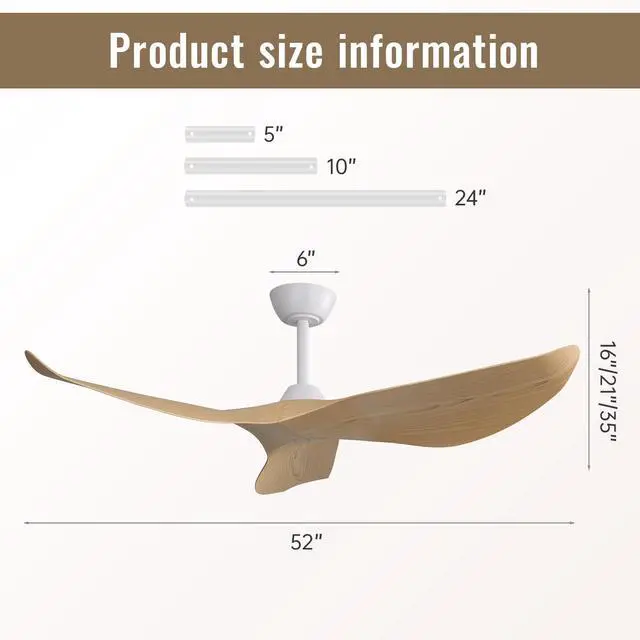 Alt view image 4 of 7 - Sofucor 52'' Downrod Ceiling Fan No Light with Remote Control Reversible 6 Speeds Timer Fan Indoor Outdoor Modern 3 Blades Noiseless Ceiling Fan for Living room Bedroom