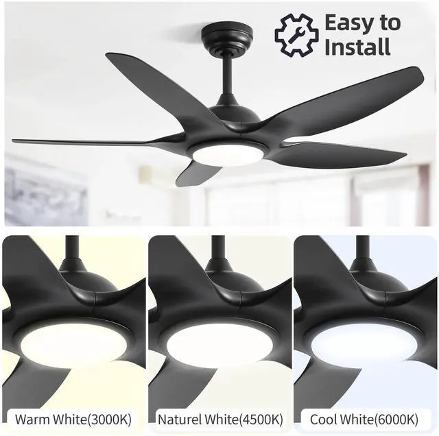 Alt view image 4 of 7 - Sofucor Fan 48 Inch Ceiling Fans w/ Lights & Remote Indoor Outdoor Energy Saving Black Low Profile Ceiling Fan 6 Wind Speed, LED Dimmable Ceiling Fans for Bedroom/Patios/Living Room
