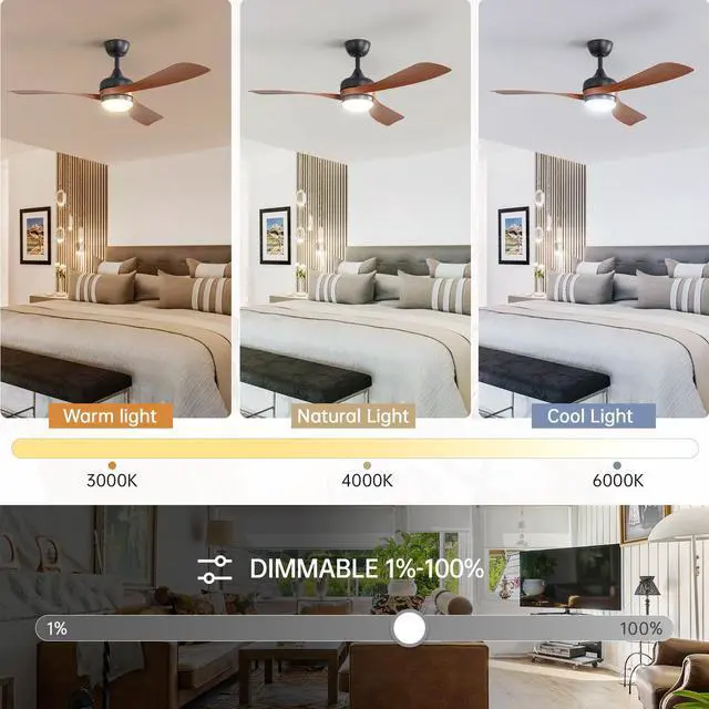 Alt view image 3 of 7 - Sofucor 52in Modern Ceiling Fan with Dimmable LED Light and Reversible DC ABS Blades Curved US Ceiling Fans 3 CCT Memory Large Airflow Noiseless Reversible 6 Speeds 3 Timers Indoor for Farmhouse