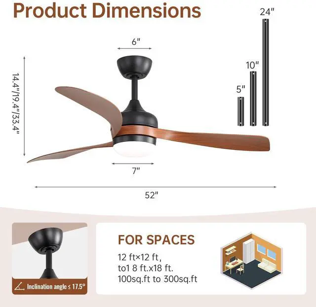 Alt view image 6 of 7 - Sofucor 52in Modern Ceiling Fan with Dimmable LED Light and Reversible DC ABS Blades Curved US Ceiling Fans 3 CCT Memory Large Airflow Noiseless Reversible 6 Speeds 3 Timers Indoor for Farmhouse