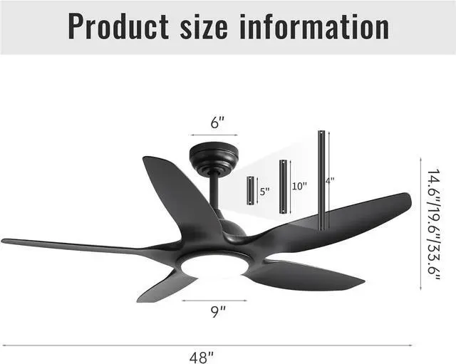Alt view image 6 of 7 - Sofucor Fan 48 Inch Ceiling Fans w/ Lights & Remote Indoor Outdoor Energy Saving Black Low Profile Ceiling Fan 6 Wind Speed, LED Dimmable Ceiling Fans for Bedroom/Patios/Living Room