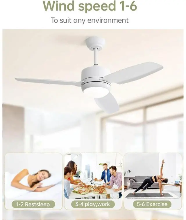Alt view image 6 of 7 - Sofucor 46" Low Profile Ceiling Fan with Light & Remote Outdoor Indoor Patio Ceiling Fan With Dimmable LED Light Reversible DC Bedroom Ceiling Fan