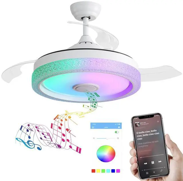 Main image of Sofucor 42 Inch Large Retractable Ceiling Fan with RGB LED Light and Remote Control APP