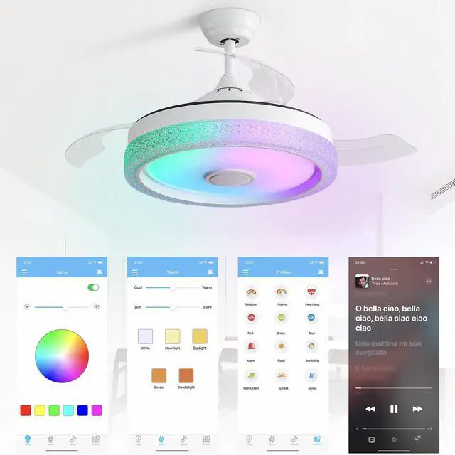 Alt view image 2 of 7 - Sofucor 42 Inch Large Retractable Ceiling Fan with RGB LED Light and Remote Control APP