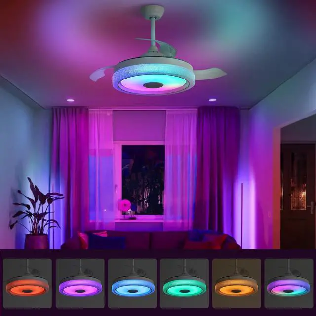 Alt view image 3 of 7 - Sofucor 42 Inch Large Retractable Ceiling Fan with RGB LED Light and Remote Control APP