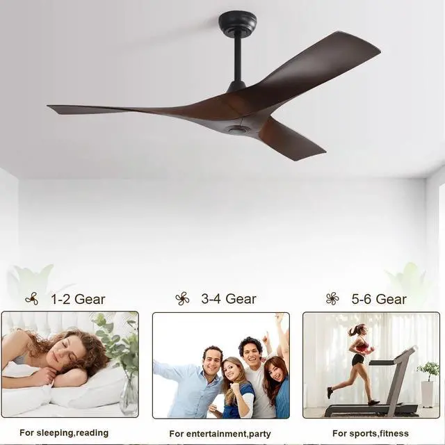Alt view image 3 of 7 - Sofucor 52 Inch Ceiling Fan No Light 3 ABS Blades Low Profile Downrod Mount Ceiling Fans with Remote for Indoor/Outdoor Patio Garage Living Room Bedroom