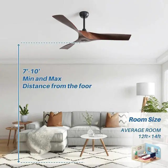 Alt view image 5 of 7 - Sofucor 52 Inch Ceiling Fan No Light 3 ABS Blades Low Profile Downrod Mount Ceiling Fans with Remote for Indoor/Outdoor Patio Garage Living Room Bedroom