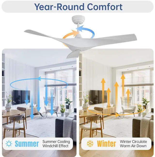 Alt view image 3 of 7 - Sofucor 52'' Low Profile Ceiling Fan with Remote Control No Light Outdoor/Indoor Farmhouse Bedroom Quiet Ceiling Fan