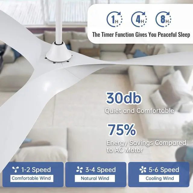 Alt view image 5 of 7 - Sofucor 52'' Low Profile Ceiling Fan with Remote Control No Light Outdoor/Indoor Farmhouse Bedroom Quiet Ceiling Fan
