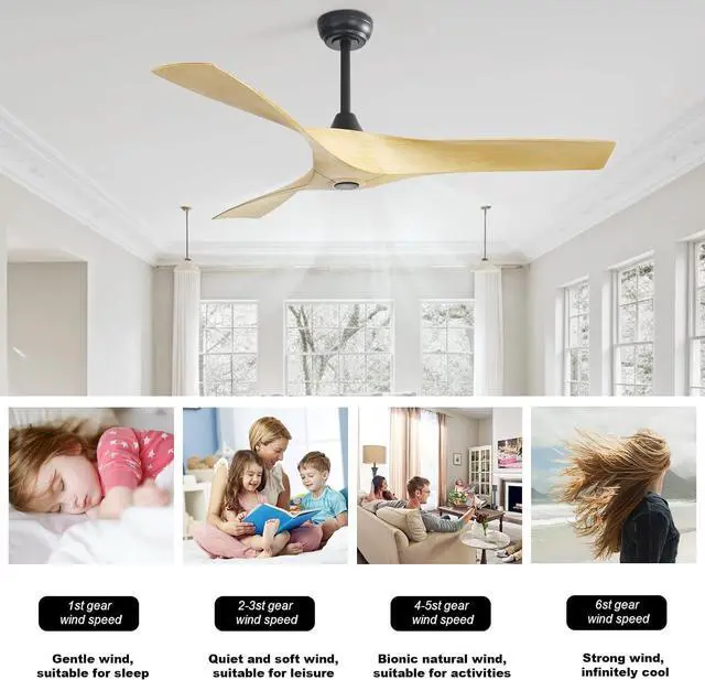 Alt view image 2 of 7 - Sofucor Large Airflow Ceiling Fan No Light 52 Inch Modern Ceiling Fan Quiet Reversible DC Farmhouse Ceiling Fan