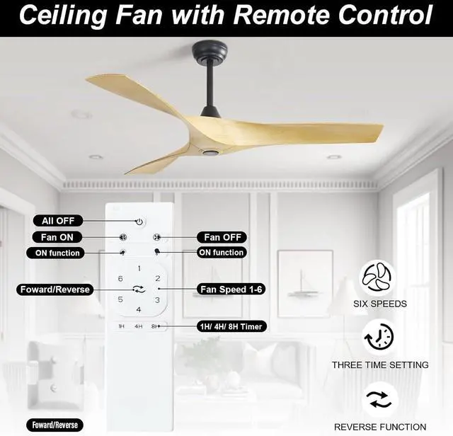 Alt view image 5 of 7 - Sofucor Large Airflow Ceiling Fan No Light 52 Inch Modern Ceiling Fan Quiet Reversible DC Farmhouse Ceiling Fan