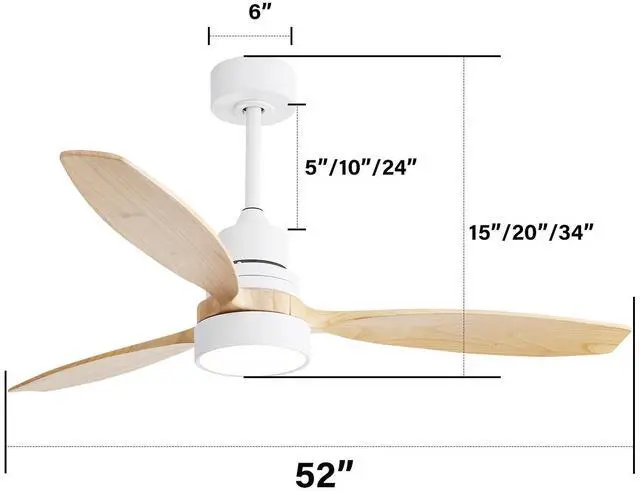 Alt view image 4 of 7 - Sofucor 52" Ceiling Fan with Lights and Remote Control Reversible DC Noiseless ETL Ceiling Fans for Bedroom Indoor Outdoor