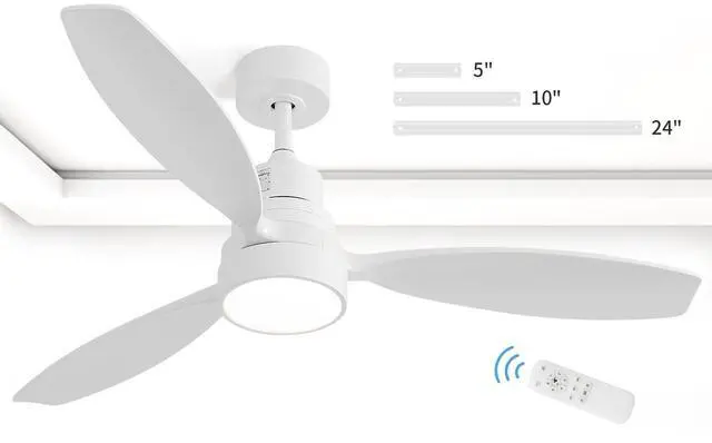 Alt view image 5 of 7 - Sofucor White Ceiling Fan with Lights 52 Inch Low Profile Mordern Wood Ceiling Fan with Remote for Indoor Farmhouse Bedroom Living Room Outdoor Patio Porch