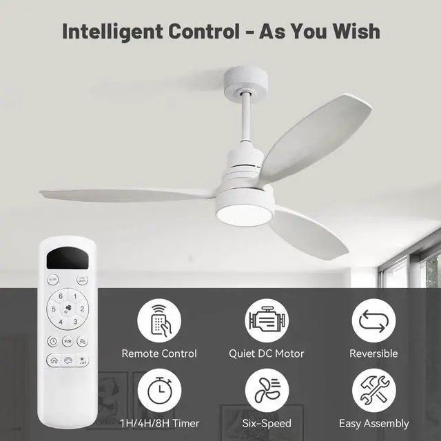 Main image of Sofucor White Ceiling Fan with Lights 52 Inch Low Profile Mordern Wood Ceiling Fan with Remote for Indoor Farmhouse Bedroom Living Room Outdoor Patio Porch