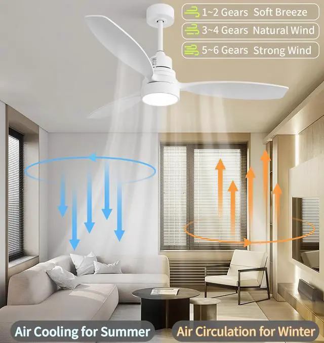 Alt view image 2 of 7 - Sofucor White Ceiling Fan with Lights 52 Inch Low Profile Mordern Wood Ceiling Fan with Remote for Indoor Farmhouse Bedroom Living Room Outdoor Patio Porch