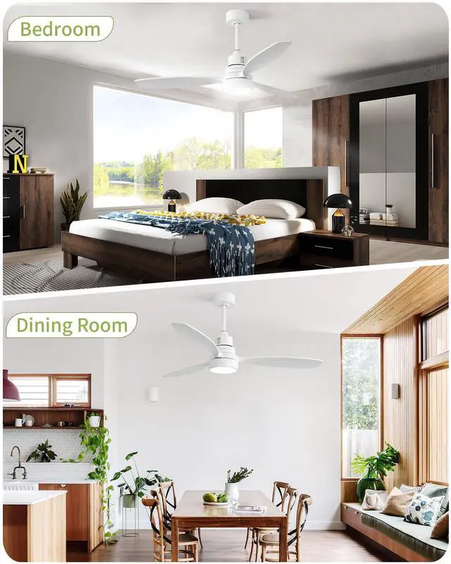 Alt view image 7 of 7 - Sofucor White Ceiling Fan with Lights 52 Inch Low Profile Mordern Wood Ceiling Fan with Remote for Indoor Farmhouse Bedroom Living Room Outdoor Patio Porch