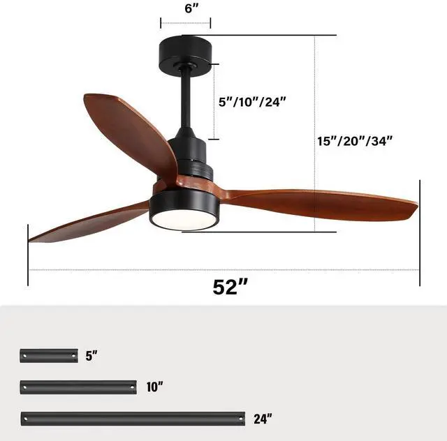 Alt view image 4 of 7 - Sofucor Modern 52in 3CCT LED Lights Ceiling Fan and Remote Control 6 Speeds Quiet DC Motor Bedroom Ceiling Fan Indoor Outdoor