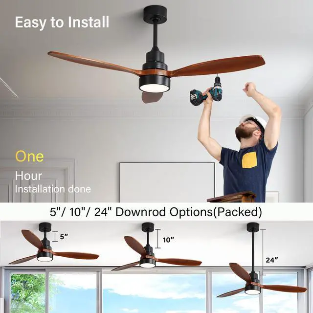 Alt view image 7 of 7 - Sofucor Modern 52in 3CCT LED Lights Ceiling Fan and Remote Control 6 Speeds Quiet DC Motor Bedroom Ceiling Fan Indoor Outdoor