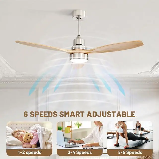 Alt view image 2 of 7 - Sofucor 52 Inch Wood Ceiling Fans with Lights Remote Control 6 Speed Quiet DC Motor Dimmable LED Light Indoor Living Room Bedroom Ceiling Fan