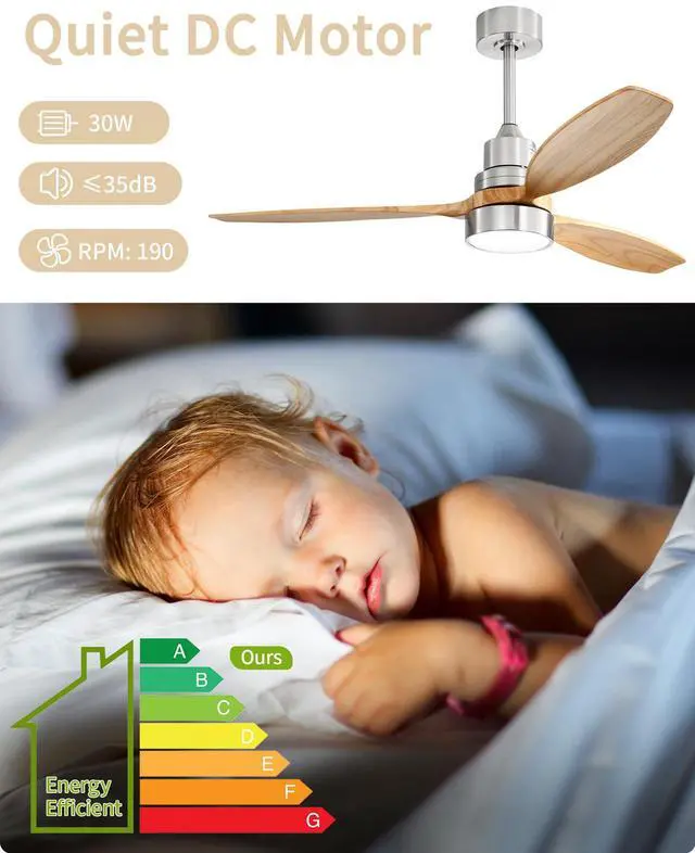 Alt view image 7 of 7 - Sofucor 52 Inch Wood Ceiling Fans with Lights Remote Control 6 Speed Quiet DC Motor Dimmable LED Light Indoor Living Room Bedroom Ceiling Fan