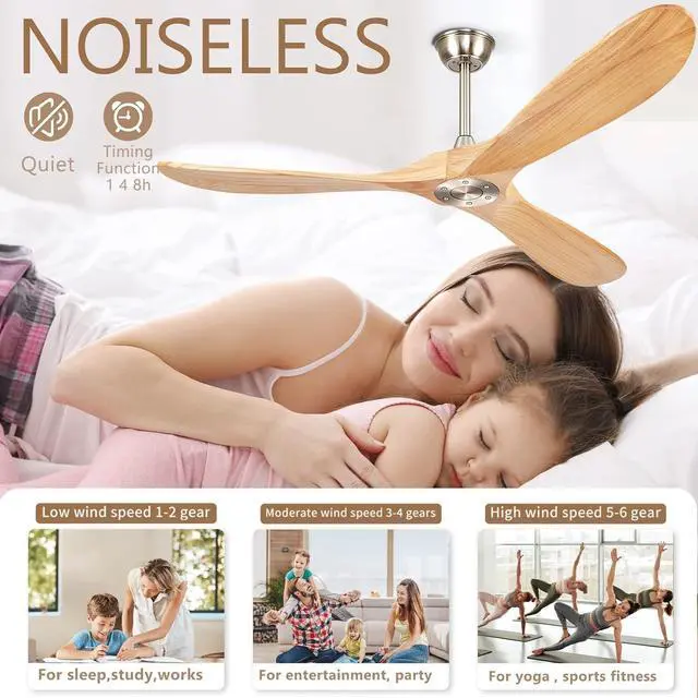 Alt view image 4 of 6 - Sofucor 60'' High CFM Ceiling Fan No Light With Remote Control Farmhouse Wood Ceiling Fan Reversible DC