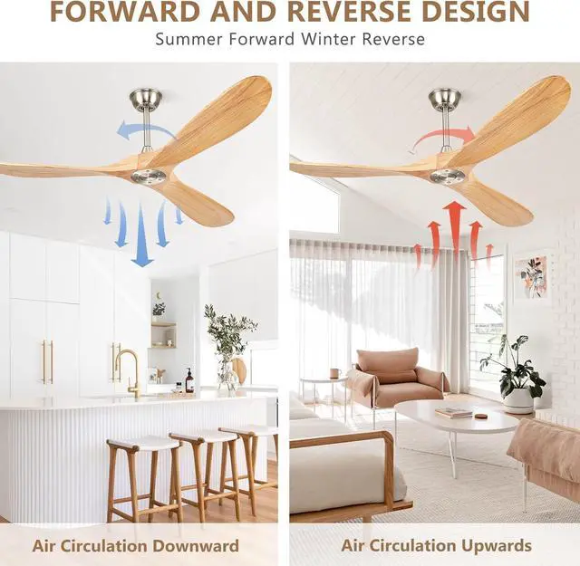 Alt view image 3 of 6 - Sofucor 60'' High CFM Ceiling Fan No Light With Remote Control Farmhouse Wood Ceiling Fan Reversible DC
