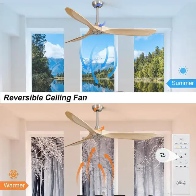 Alt view image 2 of 6 - Sofucor 60'' High CFM Ceiling Fan No Light With Remote Control Farmhouse Wood Ceiling Fan Reversible DC