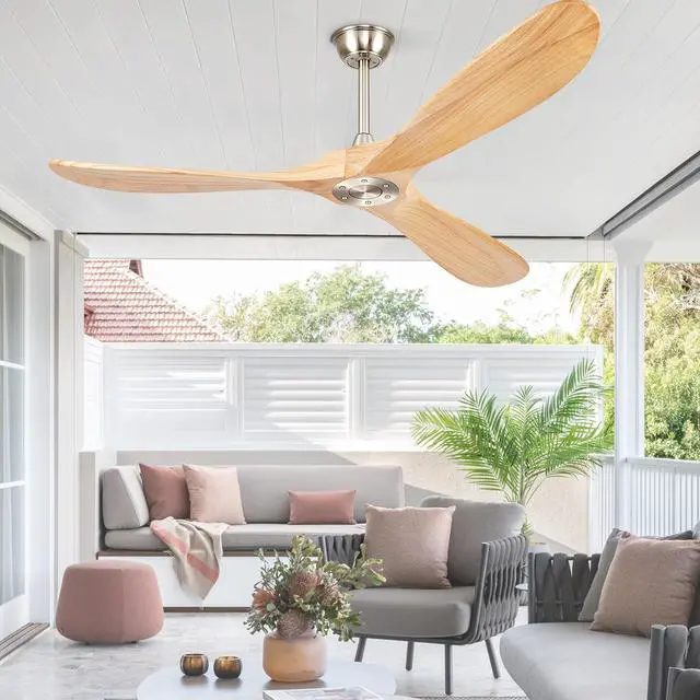 Alt view image 5 of 6 - Sofucor 60'' High CFM Ceiling Fan No Light With Remote Control Farmhouse Wood Ceiling Fan Reversible DC