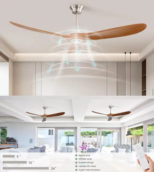 Alt view image 2 of 7 - Sofucor Large Ceiling Fan No Light 60'' Reversible Modern Farmhouse Bedroom Ceiling Fans