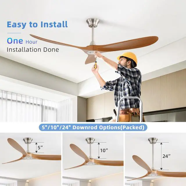 Alt view image 7 of 7 - Sofucor Large Ceiling Fan No Light 60'' Reversible Modern Farmhouse Bedroom Ceiling Fans